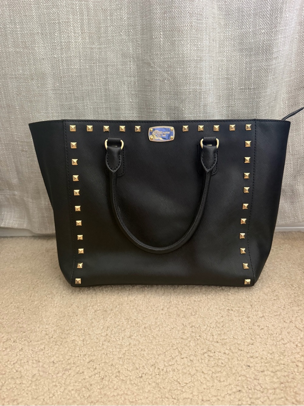 Michael Kors Black Tote with Gold Stud Accents